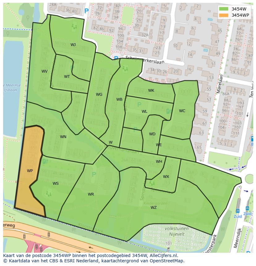 Afbeelding van het postcodegebied 3454 WP op de kaart.