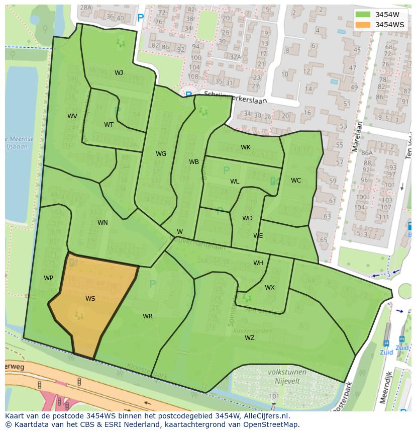 Afbeelding van het postcodegebied 3454 WS op de kaart.