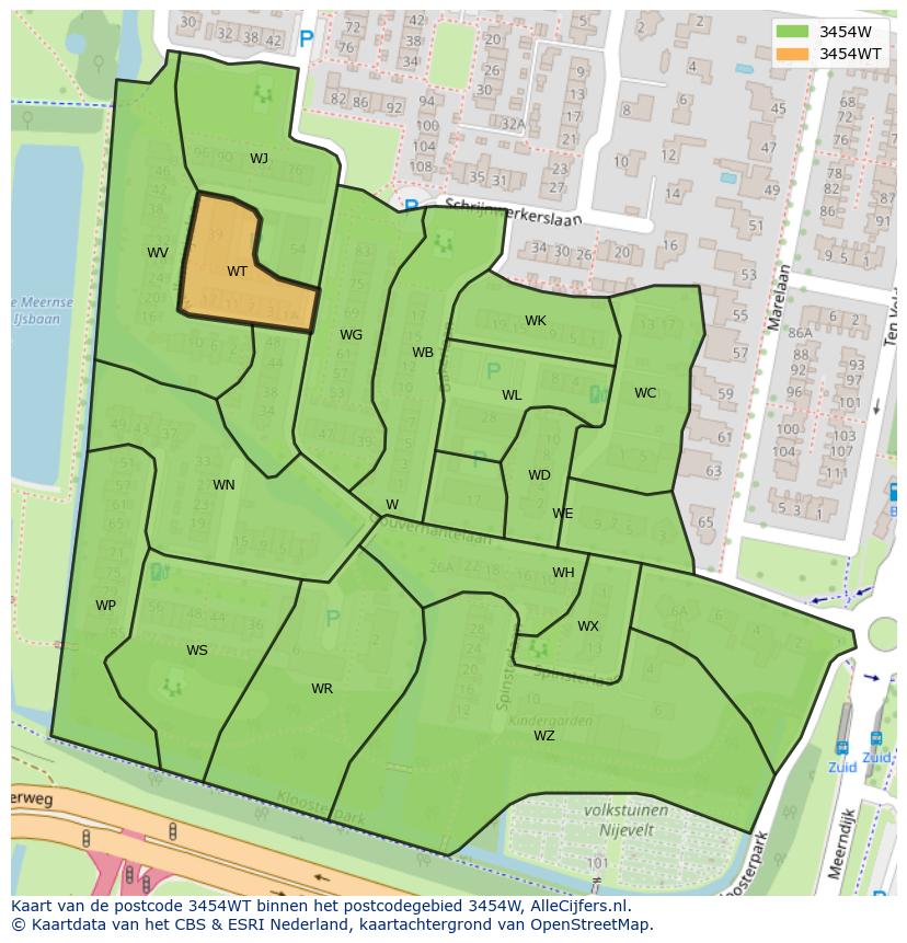 Afbeelding van het postcodegebied 3454 WT op de kaart.