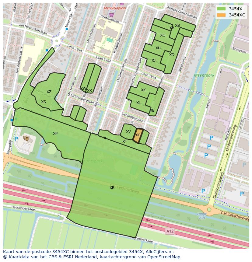Afbeelding van het postcodegebied 3454 XC op de kaart.