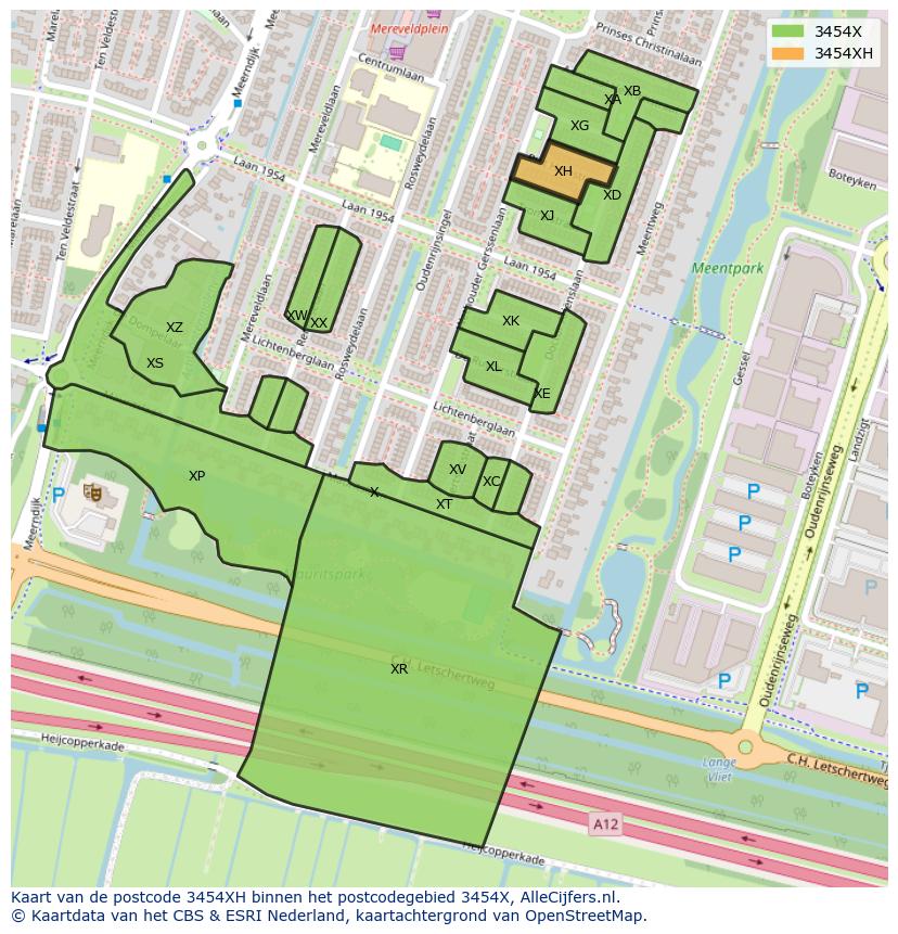 Afbeelding van het postcodegebied 3454 XH op de kaart.