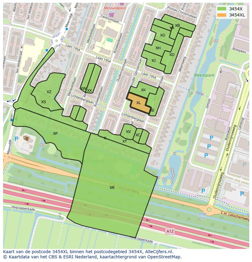 Afbeelding van het postcodegebied 3454 XL op de kaart.