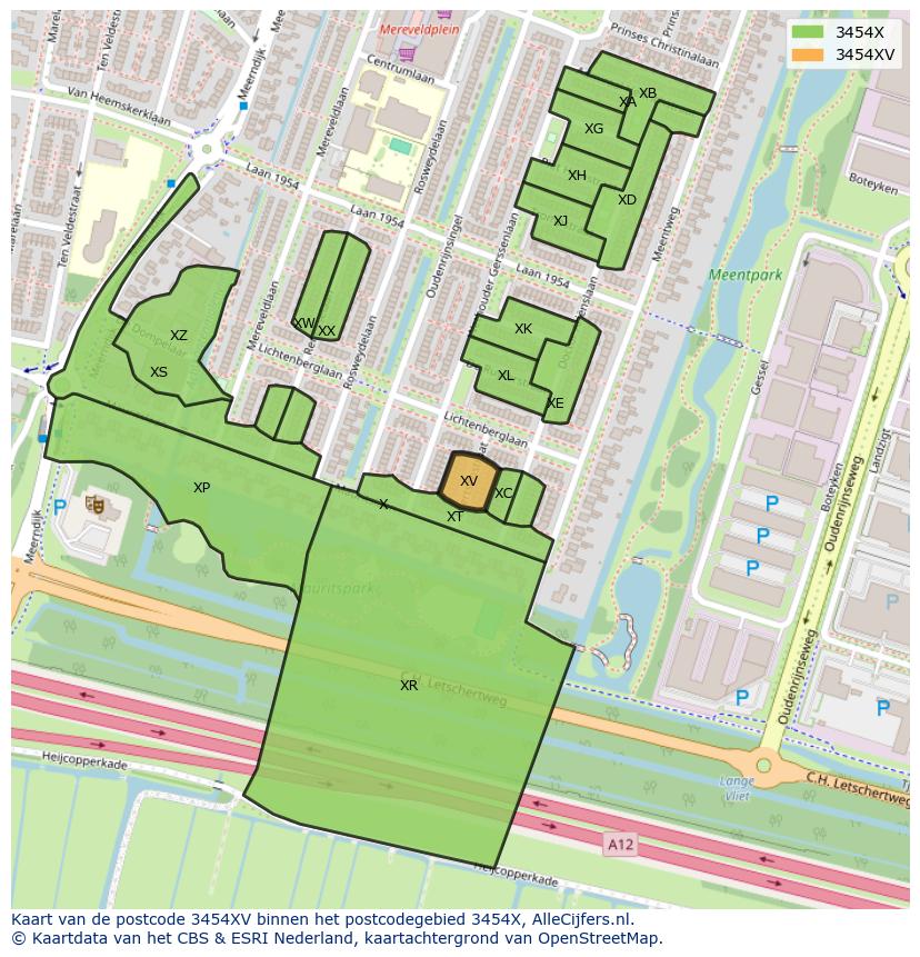 Afbeelding van het postcodegebied 3454 XV op de kaart.