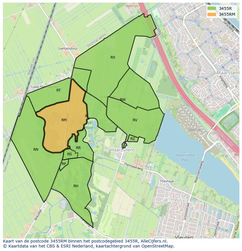 Afbeelding van het postcodegebied 3455 RM op de kaart.
