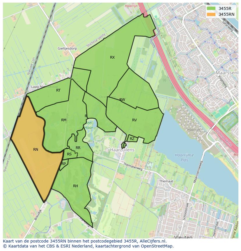 Afbeelding van het postcodegebied 3455 RN op de kaart.