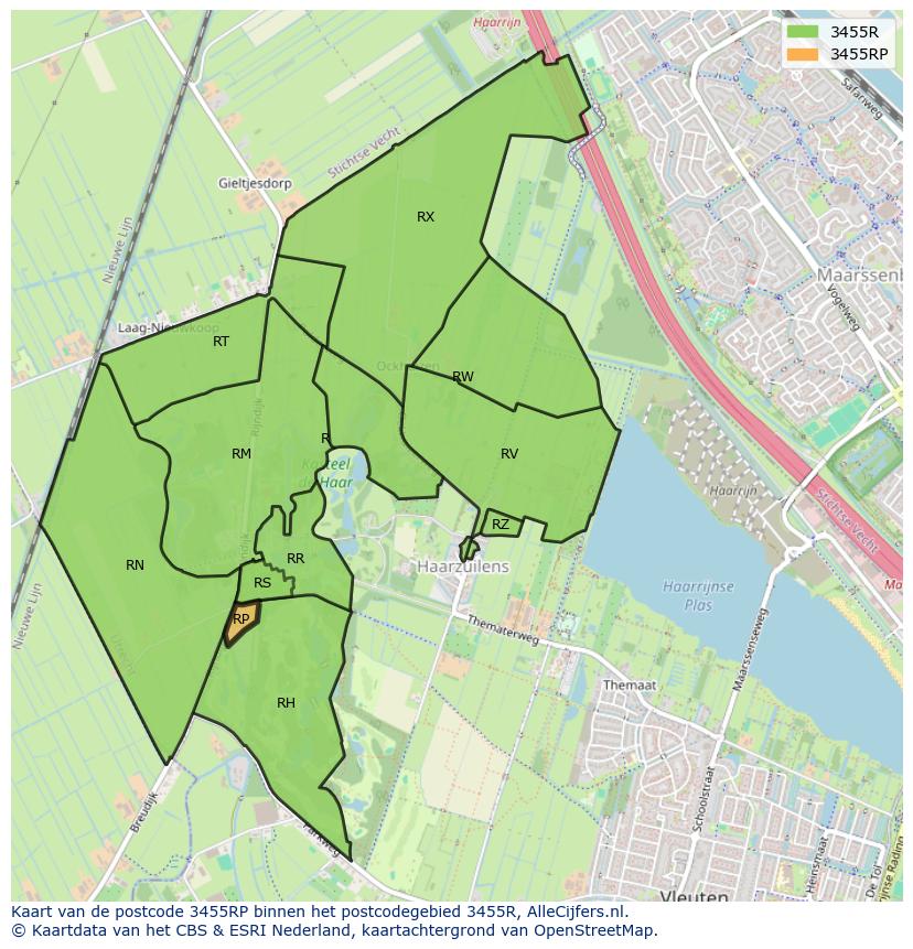 Afbeelding van het postcodegebied 3455 RP op de kaart.