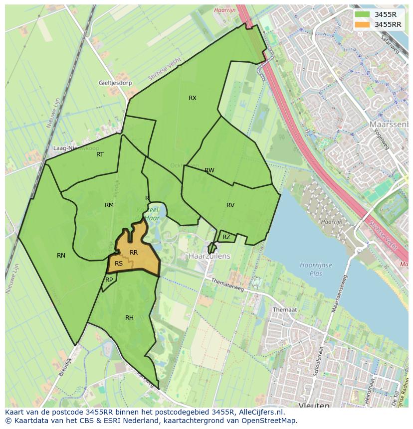Afbeelding van het postcodegebied 3455 RR op de kaart.