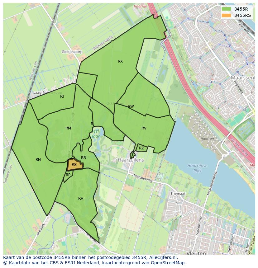Afbeelding van het postcodegebied 3455 RS op de kaart.