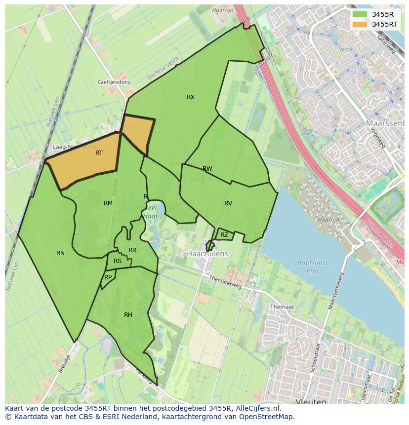 Afbeelding van het postcodegebied 3455 RT op de kaart.