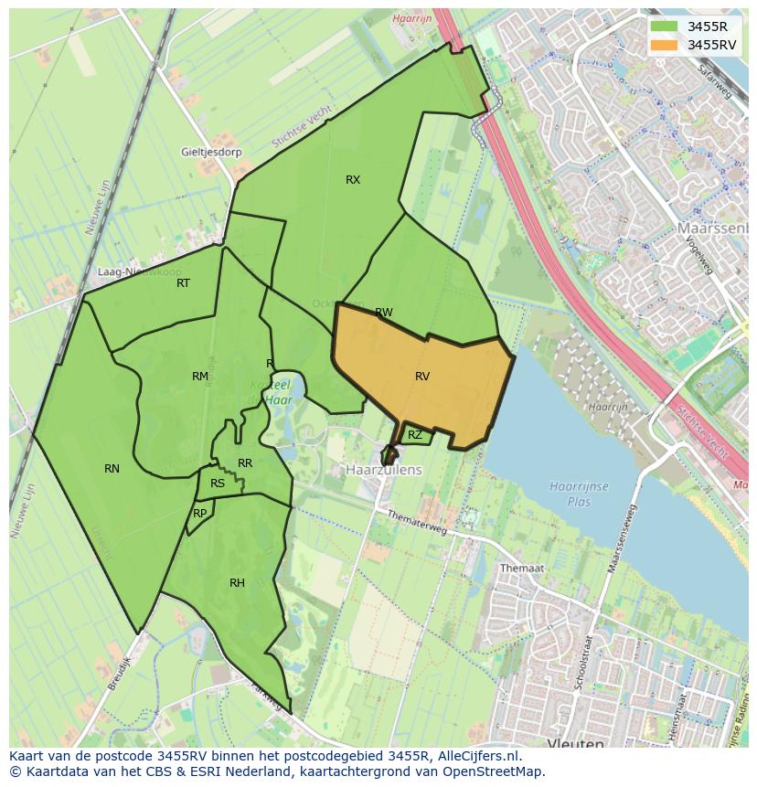 Afbeelding van het postcodegebied 3455 RV op de kaart.