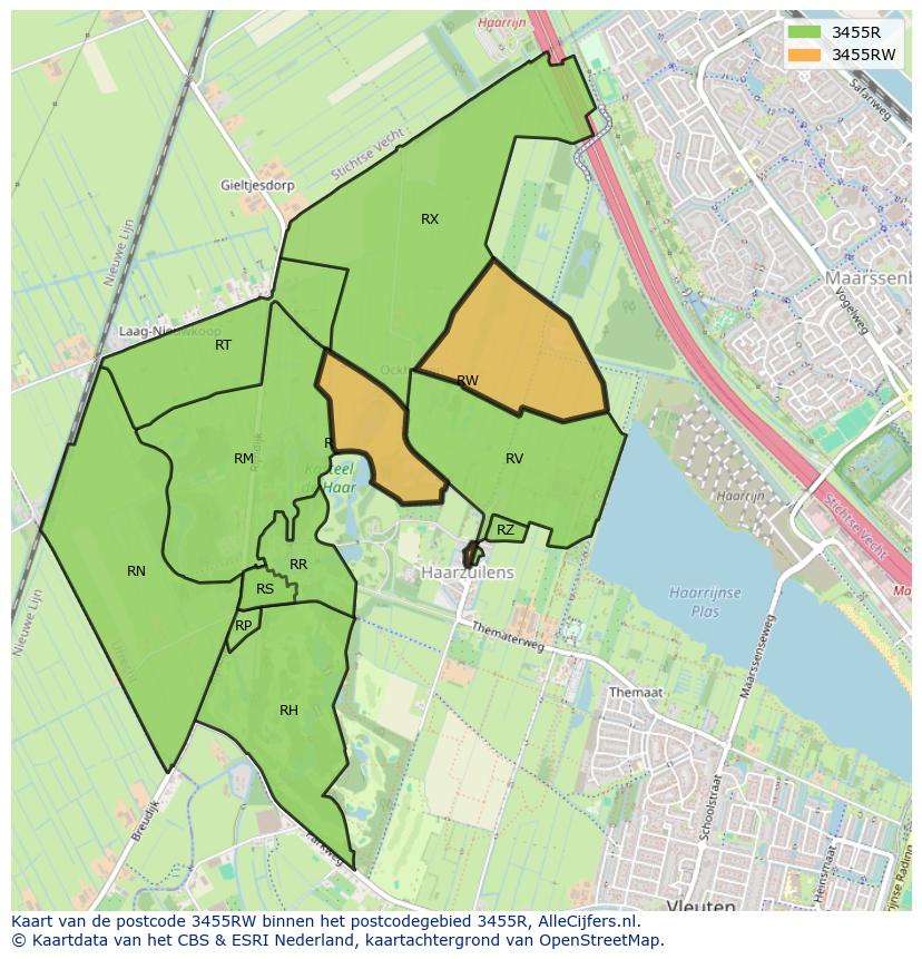 Afbeelding van het postcodegebied 3455 RW op de kaart.