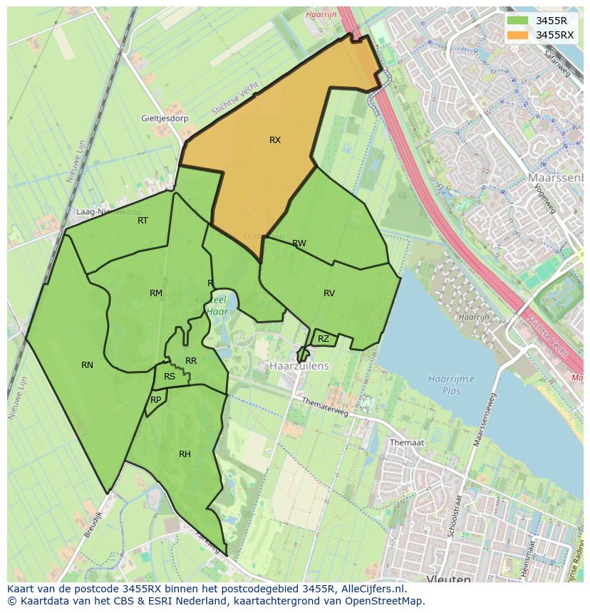 Afbeelding van het postcodegebied 3455 RX op de kaart.