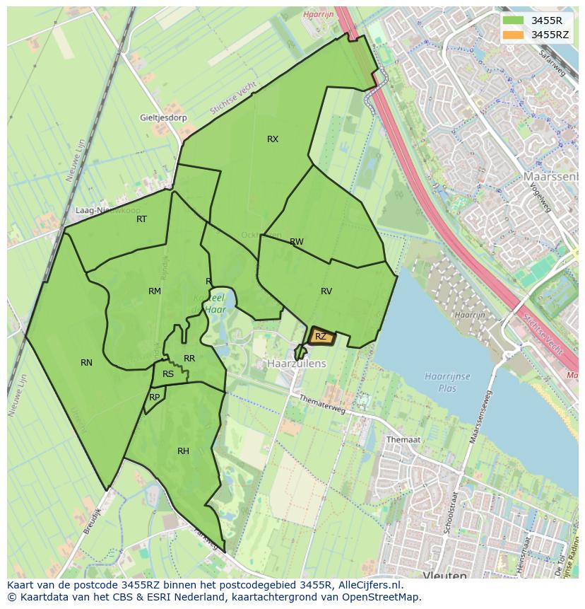 Afbeelding van het postcodegebied 3455 RZ op de kaart.