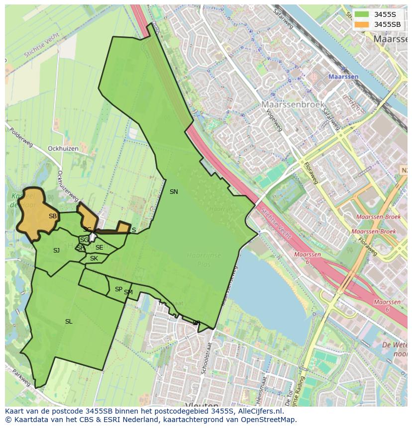 Afbeelding van het postcodegebied 3455 SB op de kaart.