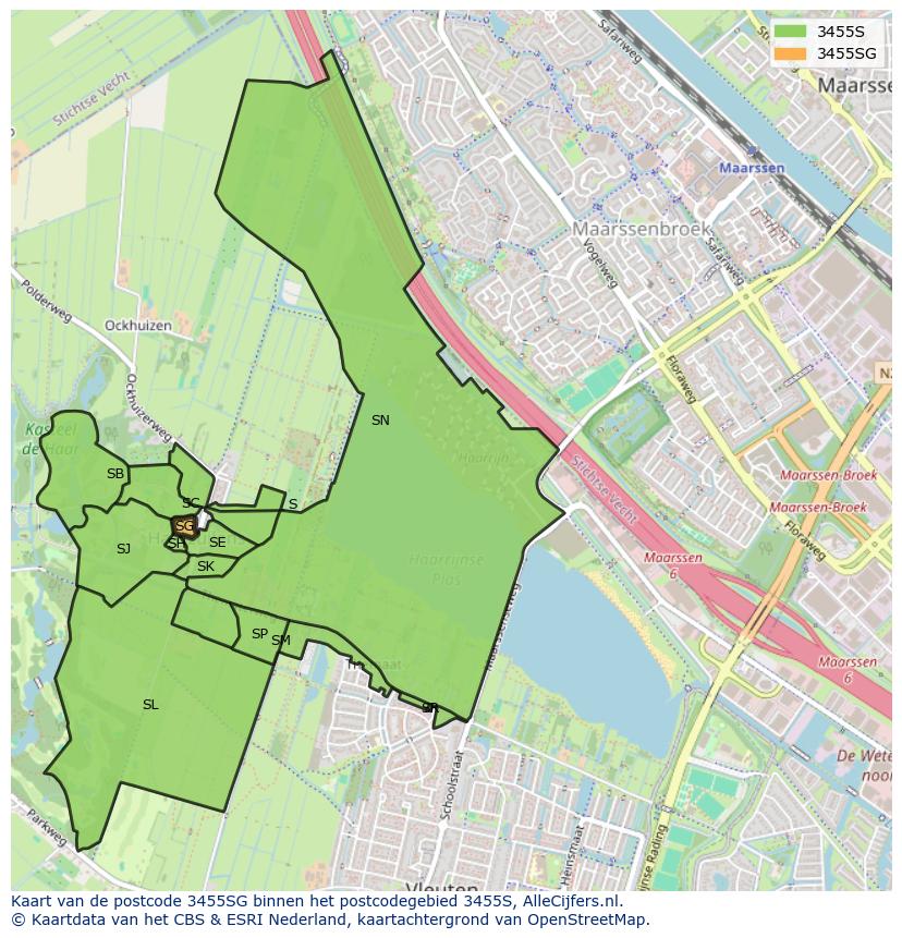 Afbeelding van het postcodegebied 3455 SG op de kaart.