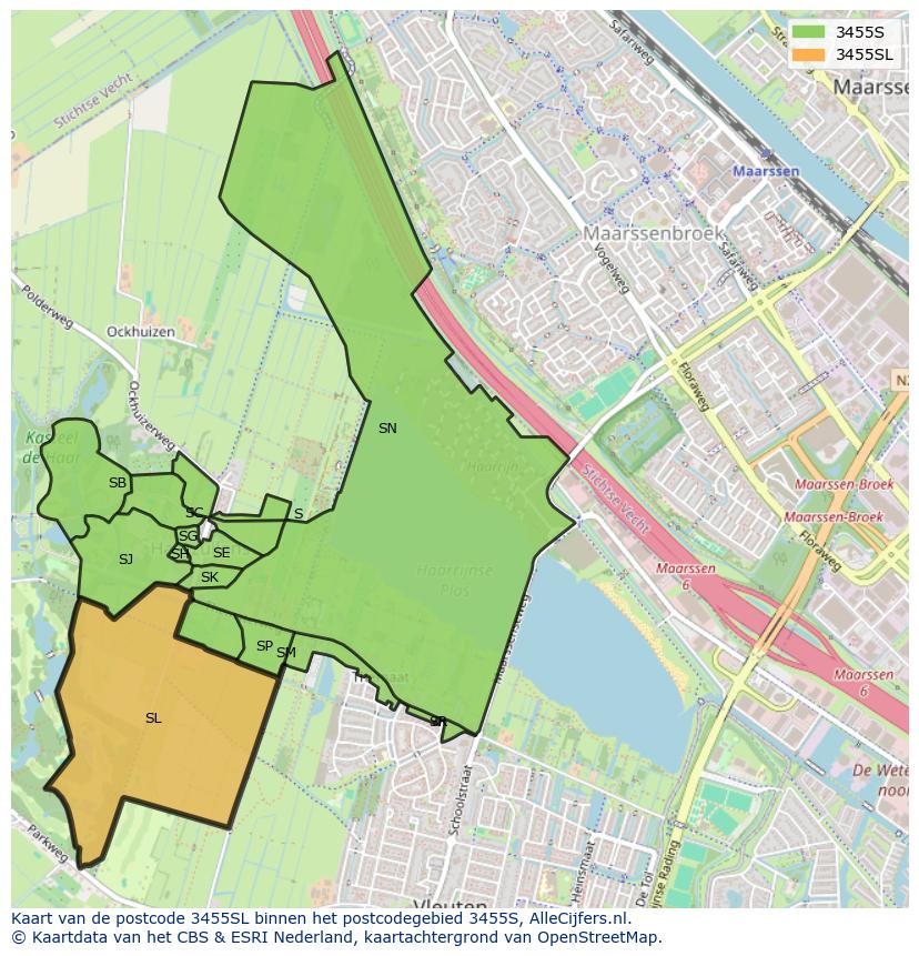 Afbeelding van het postcodegebied 3455 SL op de kaart.