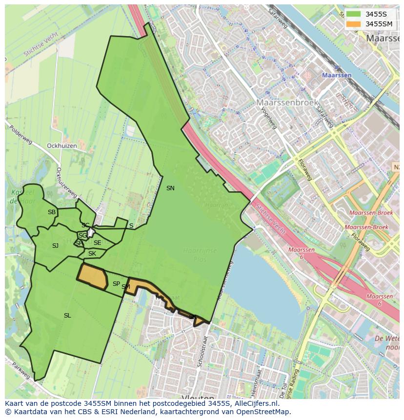 Afbeelding van het postcodegebied 3455 SM op de kaart.