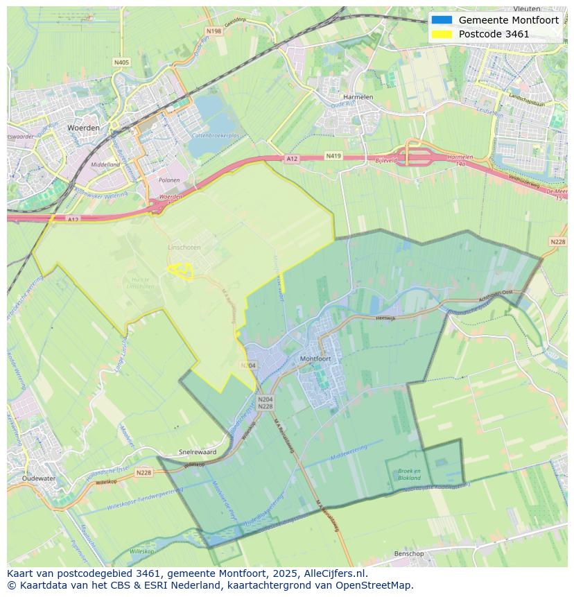 Afbeelding van het postcodegebied 3461 op de kaart.