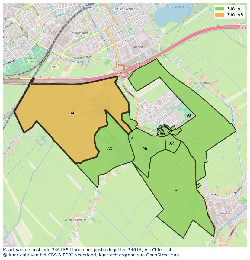 Afbeelding van het postcodegebied 3461 AB op de kaart.