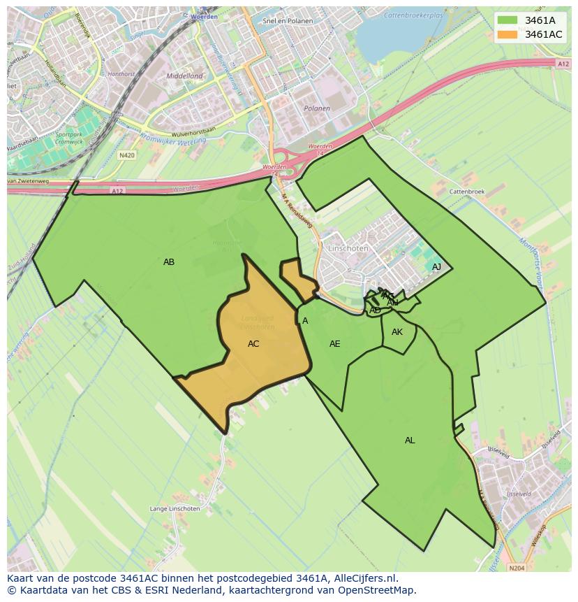 Afbeelding van het postcodegebied 3461 AC op de kaart.