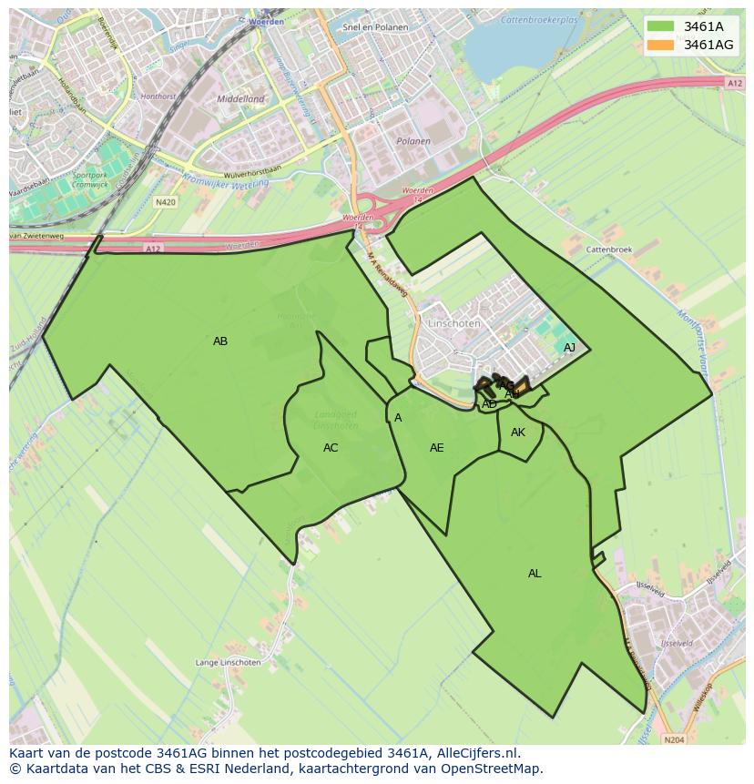 Afbeelding van het postcodegebied 3461 AG op de kaart.