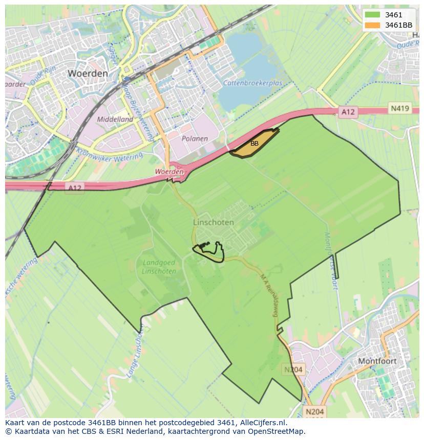 Afbeelding van het postcodegebied 3461 BB op de kaart.