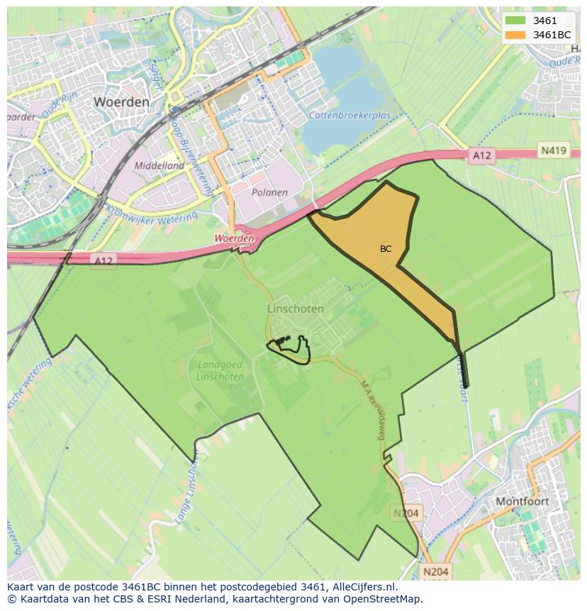Afbeelding van het postcodegebied 3461 BC op de kaart.