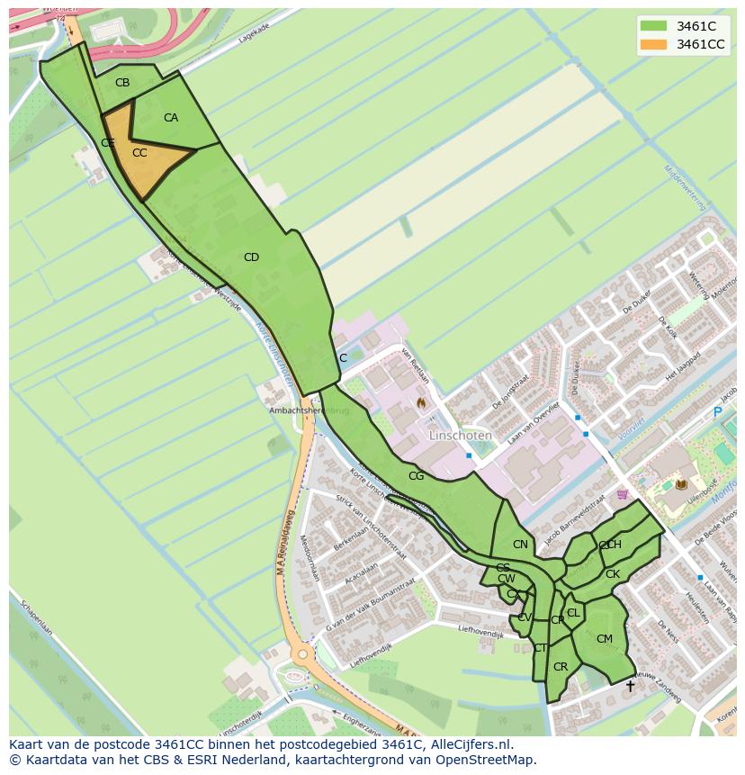 Afbeelding van het postcodegebied 3461 CC op de kaart.