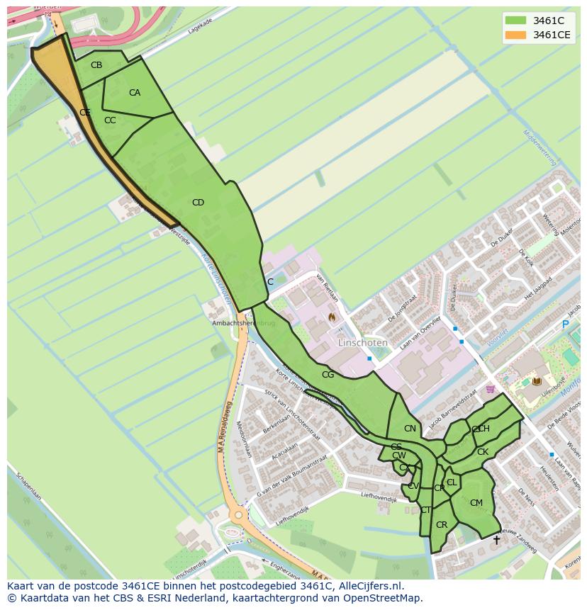 Afbeelding van het postcodegebied 3461 CE op de kaart.