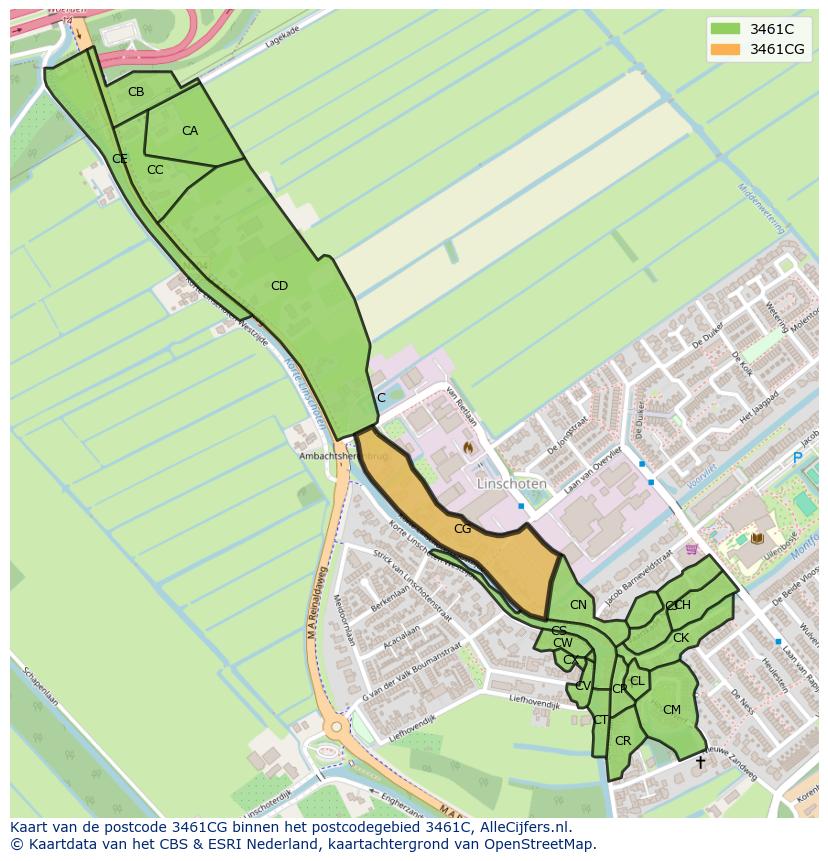 Afbeelding van het postcodegebied 3461 CG op de kaart.