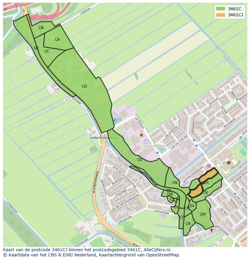 Afbeelding van het postcodegebied 3461 CJ op de kaart.