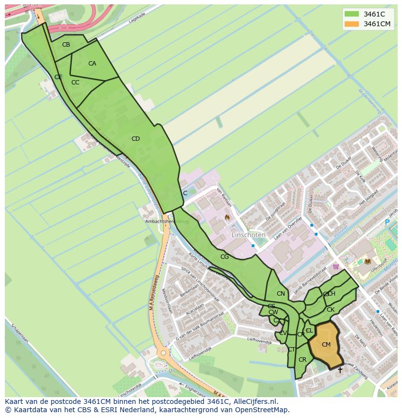 Afbeelding van het postcodegebied 3461 CM op de kaart.