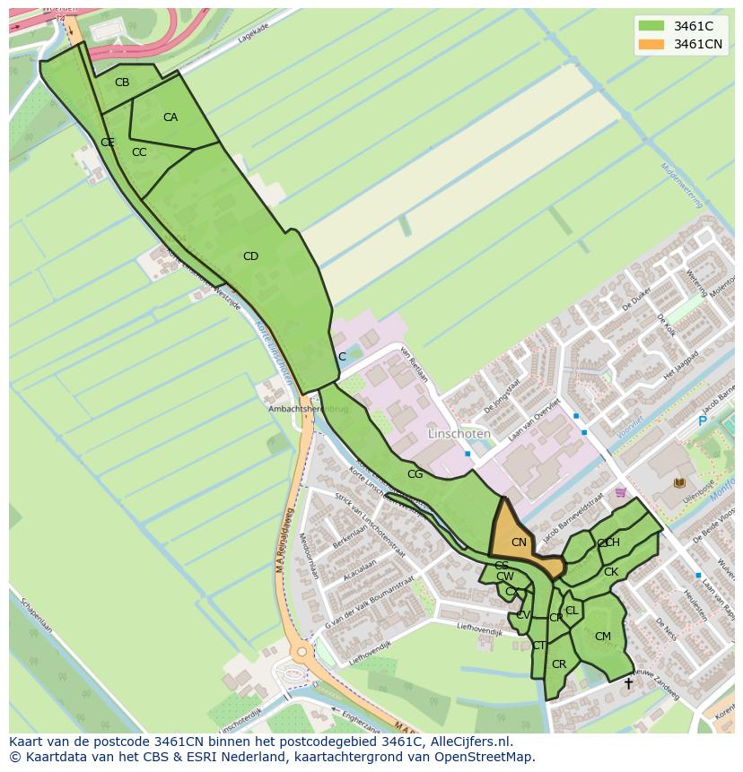 Afbeelding van het postcodegebied 3461 CN op de kaart.