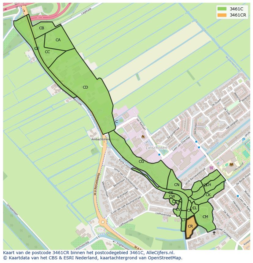 Afbeelding van het postcodegebied 3461 CR op de kaart.