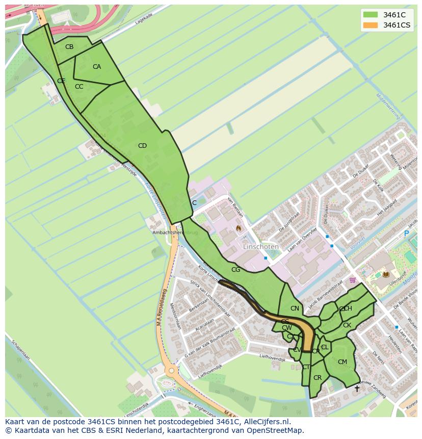 Afbeelding van het postcodegebied 3461 CS op de kaart.