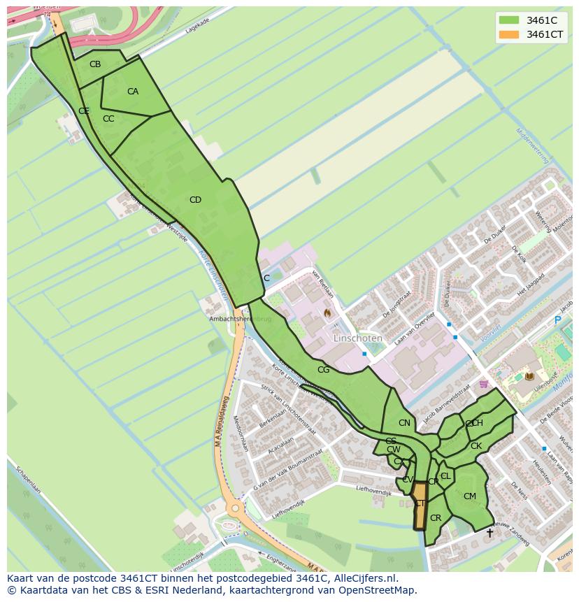 Afbeelding van het postcodegebied 3461 CT op de kaart.