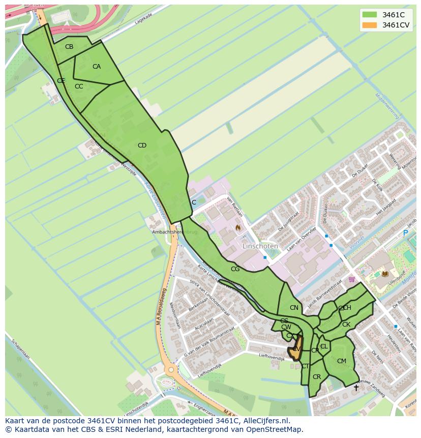 Afbeelding van het postcodegebied 3461 CV op de kaart.