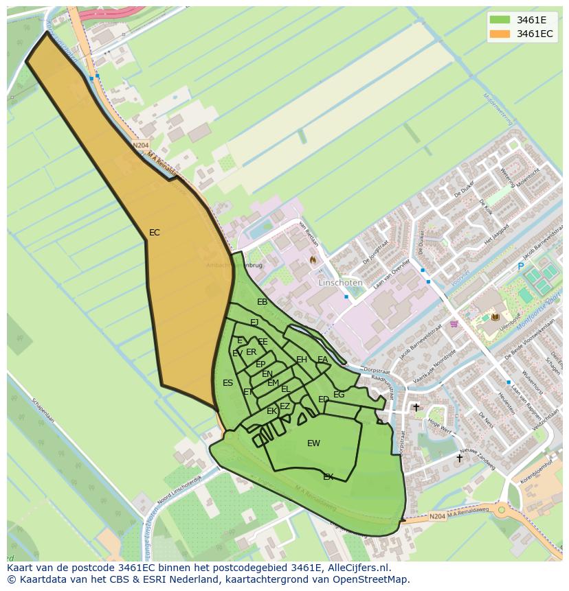 Afbeelding van het postcodegebied 3461 EC op de kaart.