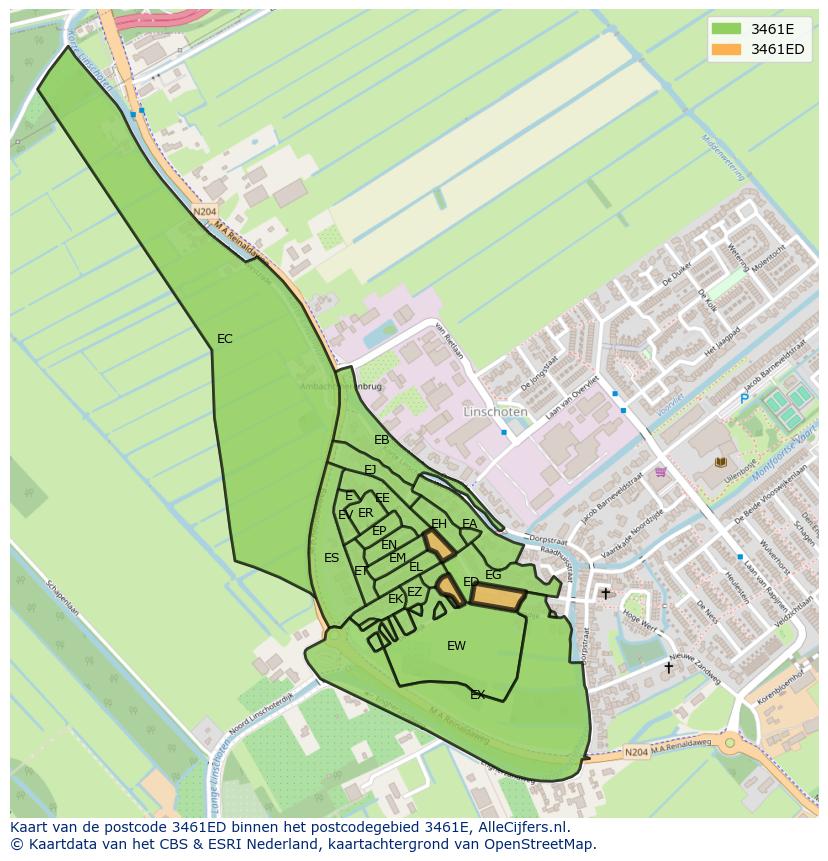 Afbeelding van het postcodegebied 3461 ED op de kaart.