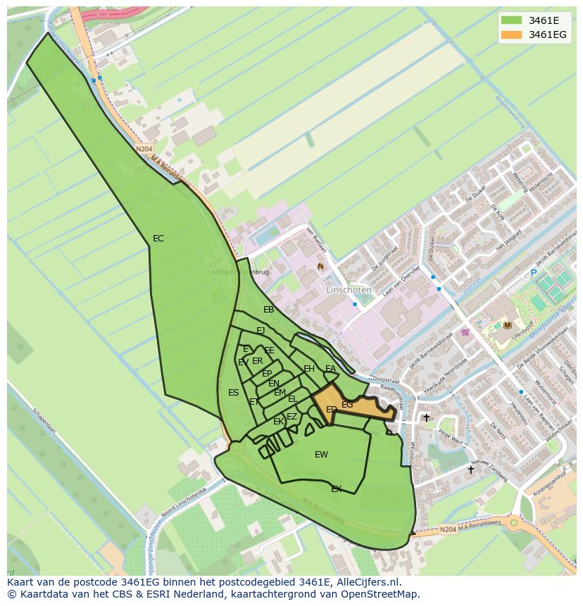Afbeelding van het postcodegebied 3461 EG op de kaart.