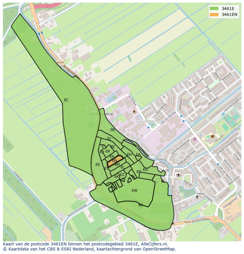 Afbeelding van het postcodegebied 3461 EN op de kaart.
