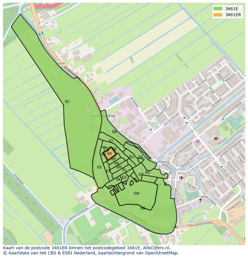 Afbeelding van het postcodegebied 3461 ER op de kaart.