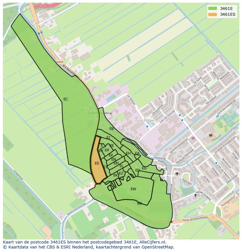Afbeelding van het postcodegebied 3461 ES op de kaart.