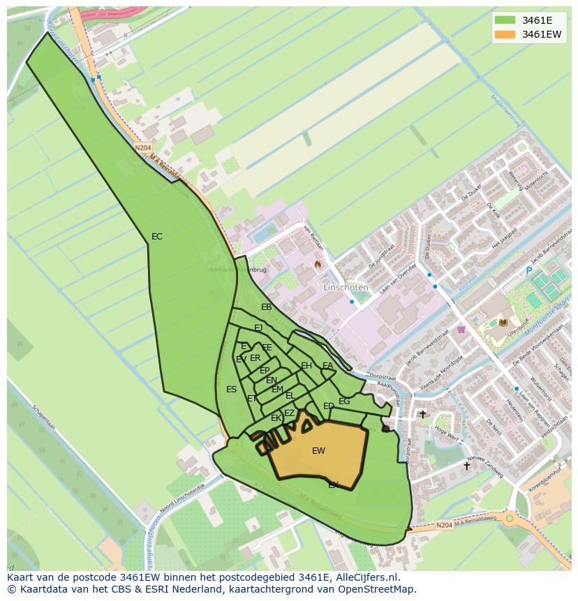 Afbeelding van het postcodegebied 3461 EW op de kaart.
