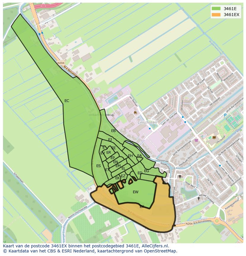 Afbeelding van het postcodegebied 3461 EX op de kaart.