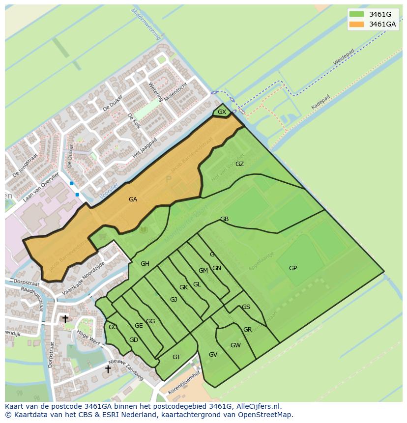 Afbeelding van het postcodegebied 3461 GA op de kaart.