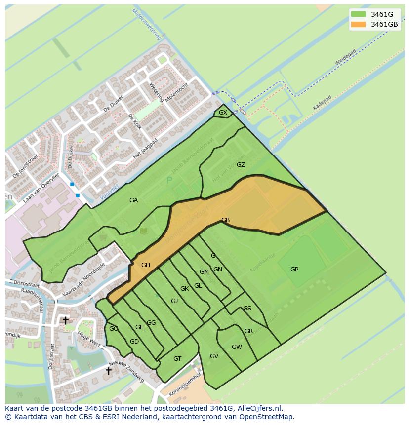 Afbeelding van het postcodegebied 3461 GB op de kaart.