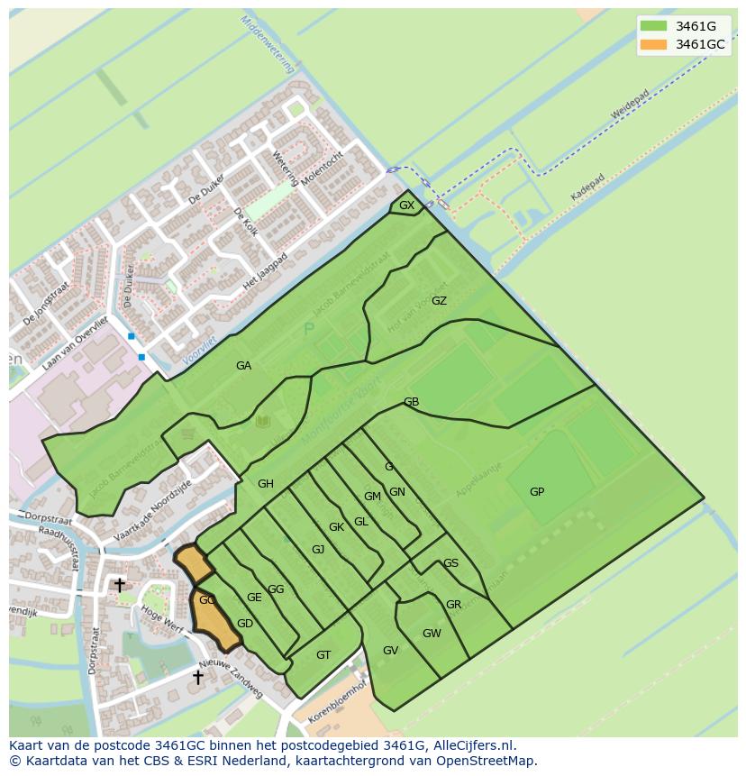 Afbeelding van het postcodegebied 3461 GC op de kaart.