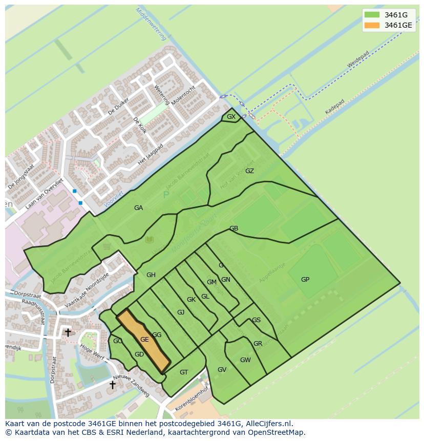 Afbeelding van het postcodegebied 3461 GE op de kaart.