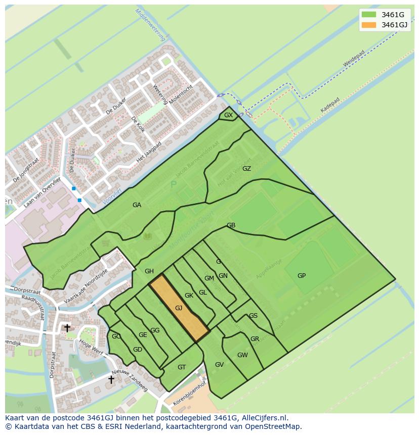 Afbeelding van het postcodegebied 3461 GJ op de kaart.